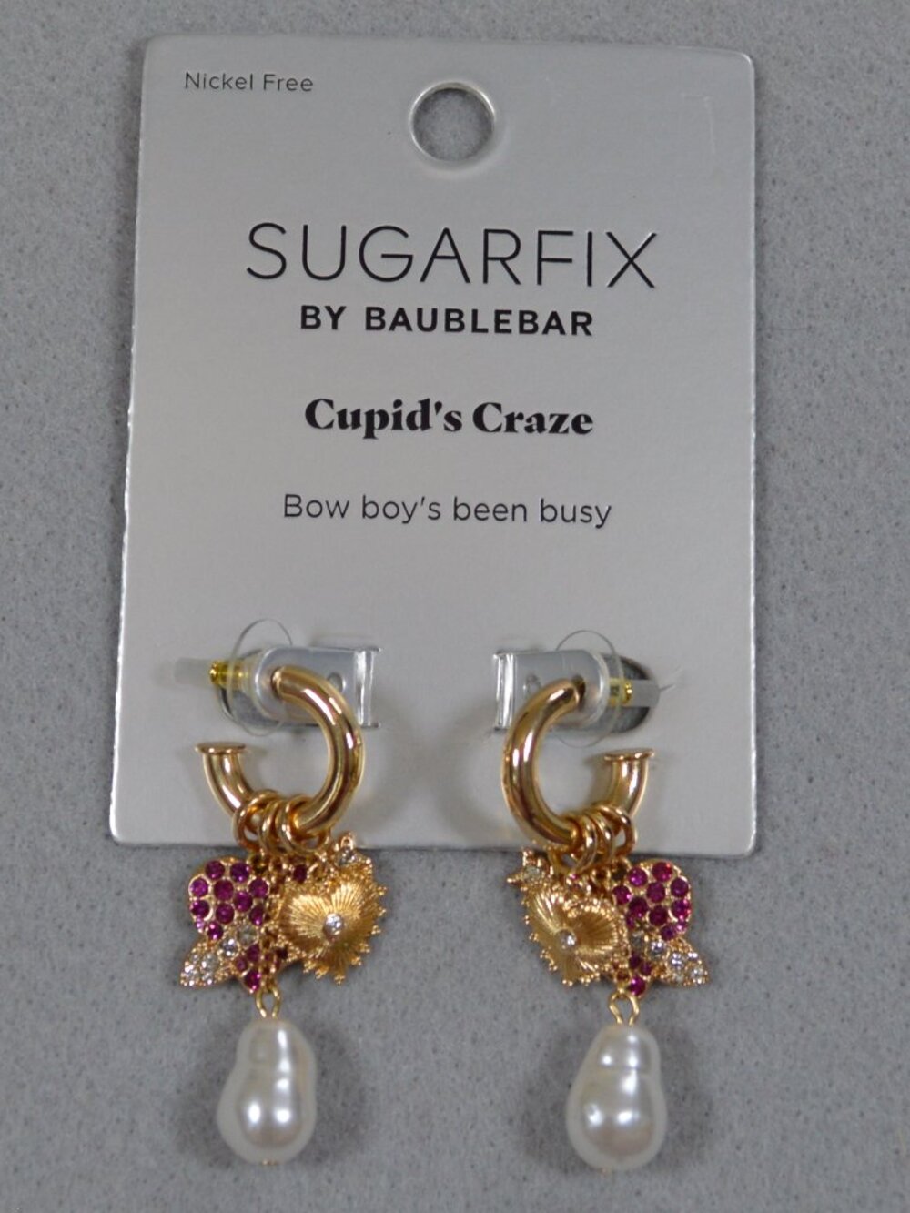 💖 Sugarfix BaubleBar Cupid Earrings Pink Gold Bow Pearl NWT